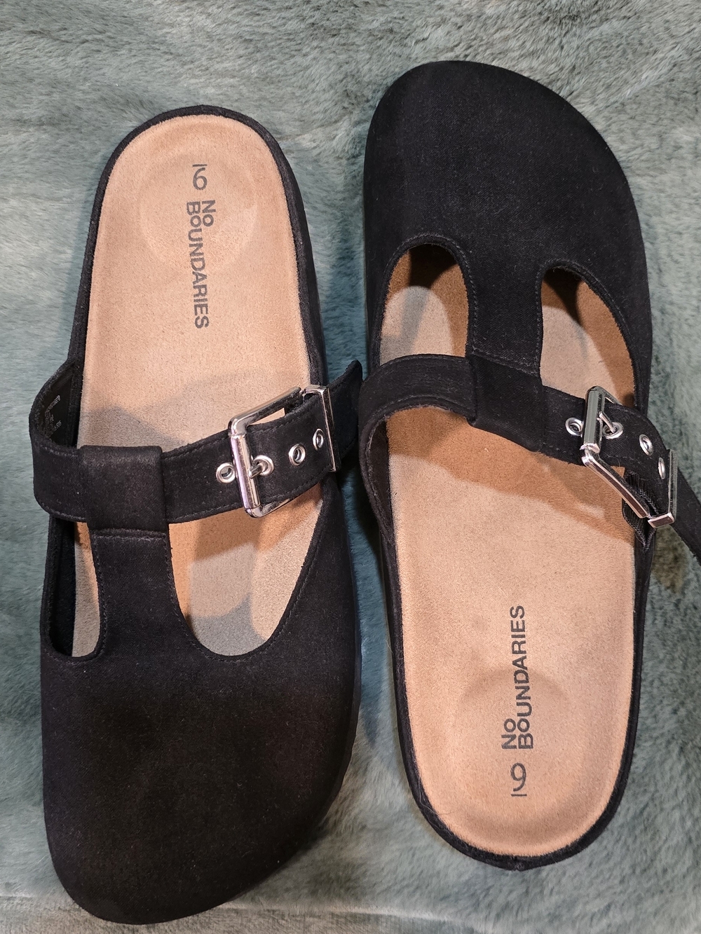 No Boundaries Black Suede Buckle Clog Mules - Picture 2 of 5